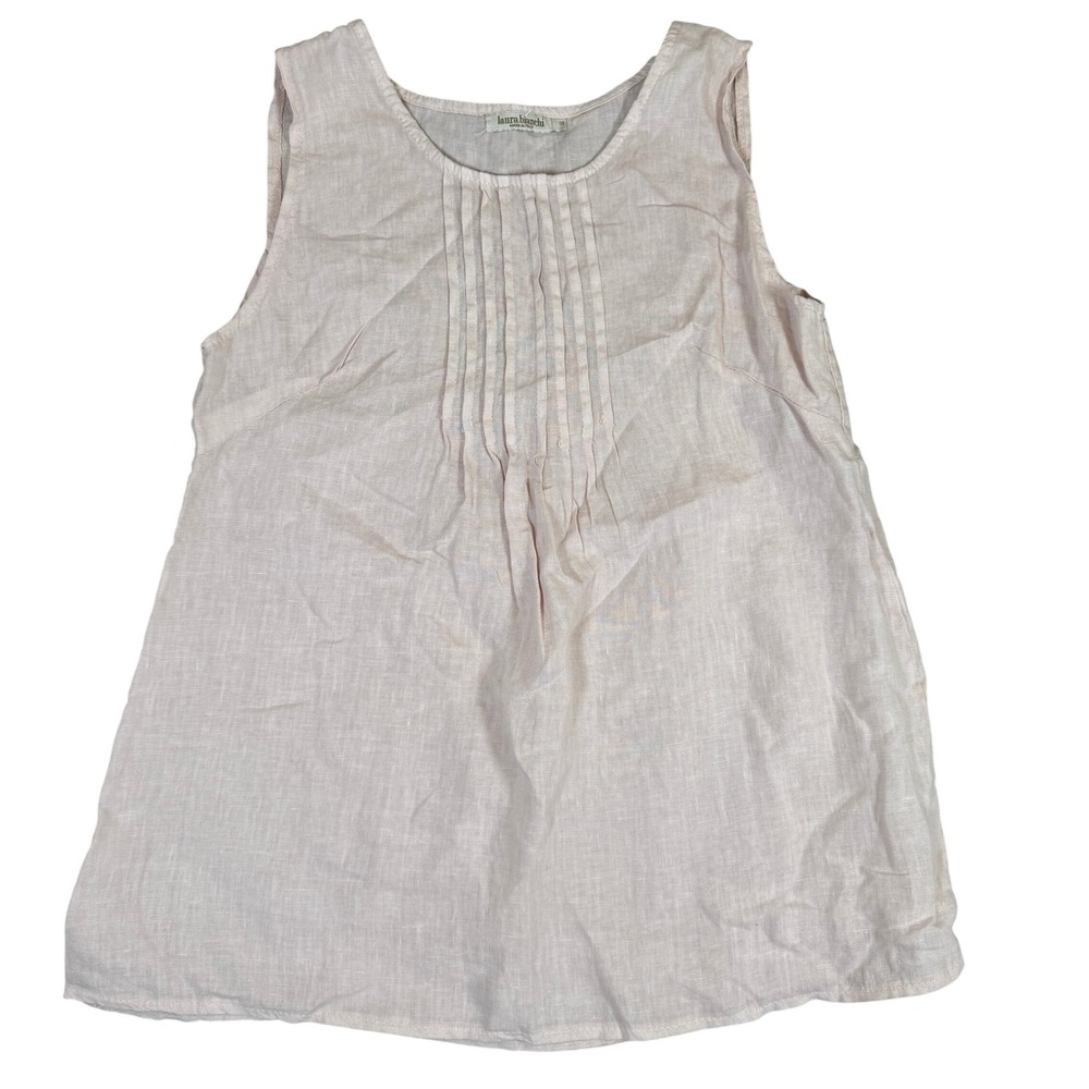 Laura Bianchi Italy Pink 100% Linen Pleated Bib Sleeveless Tank Top Small